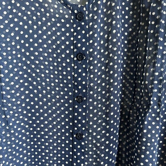 EUC - KIRRA Women’s Navy/White Polka Dot V Neck Cuff Sleeve Blouse - Size XS - Picture 6 of 6